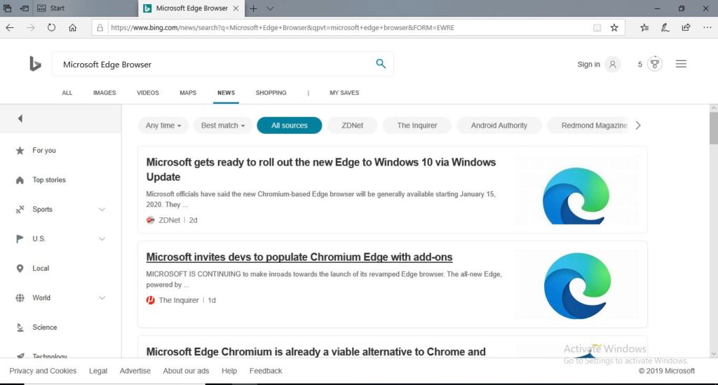 Microsoft Edge: Old and new versions can be used in parallel